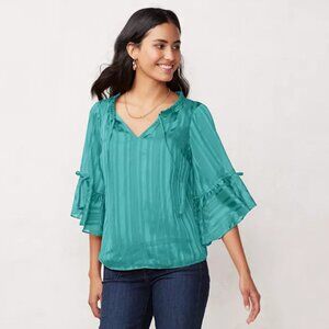 NWT LC Lauren Conrad Petal Sleeve Teal Metallic Blouse - XS Size